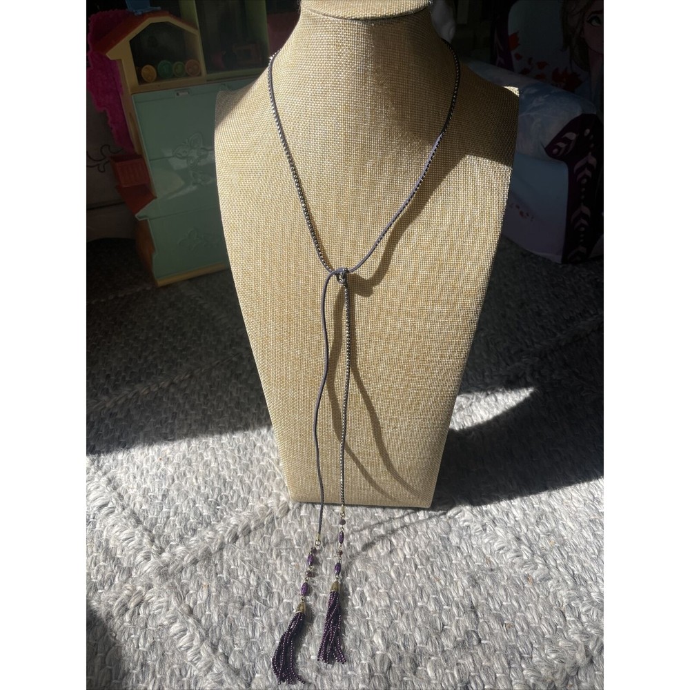 Premier Designs Jewelry Allie Purple & Brass Leather Necklace WOMENS REDUCED VTG